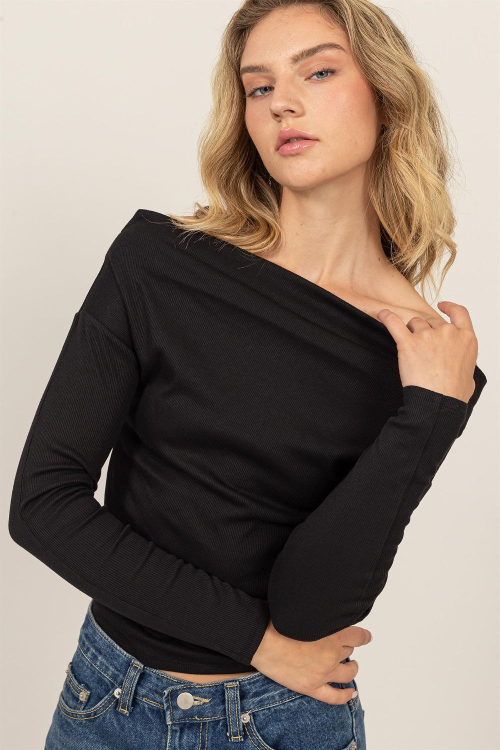 HYFVE Off Shoulder Ribbed Knit Top-TOPS / DRESSES-[Adult]-[Female]-Black-S-2022 Online Blue Zone Planet