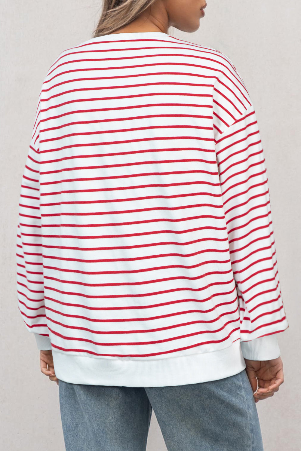 Coffee Striped Long Sleeve Round Neck Loose Top-Tops/Long Sleeve Tops-[Adult]-[Female]-2022 Online Blue Zone Planet