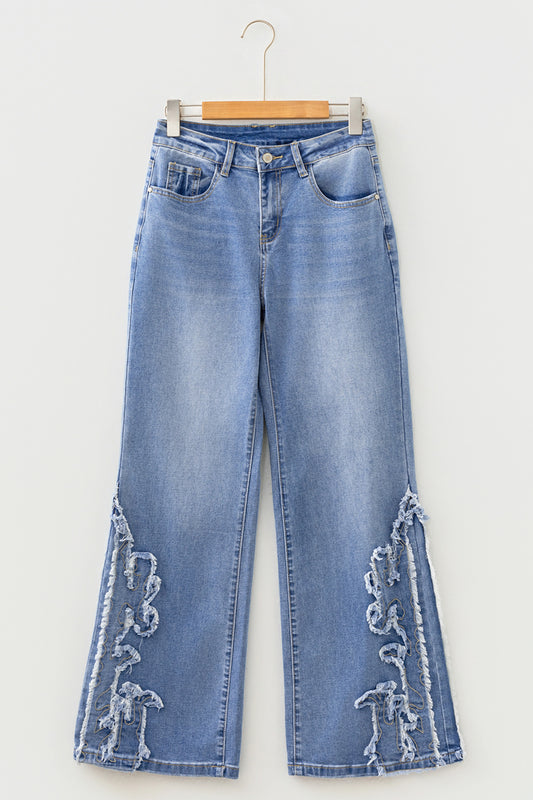 Ashleigh Blue Embroidered Western Print Flare Leg Full Length Jeans-Bottoms/Jeans-[Adult]-[Female]-2022 Online Blue Zone Planet