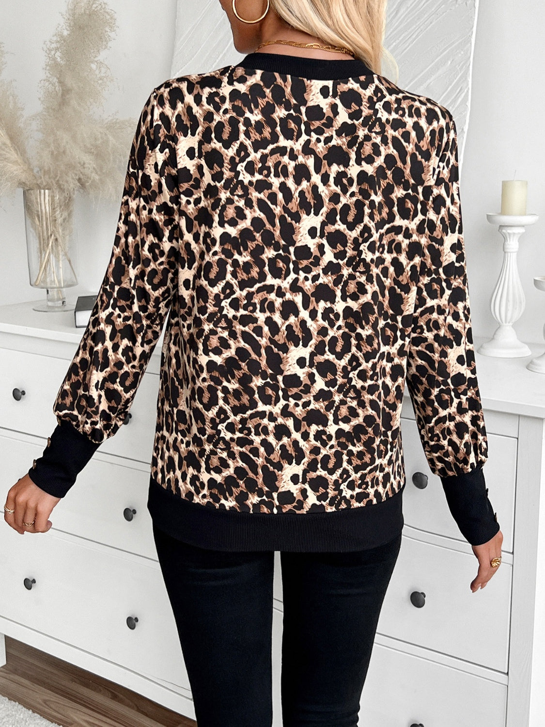 Leopard V-Neck Long Sleeve T-Shirt-TOPS / DRESSES-[Adult]-[Female]-2022 Online Blue Zone Planet