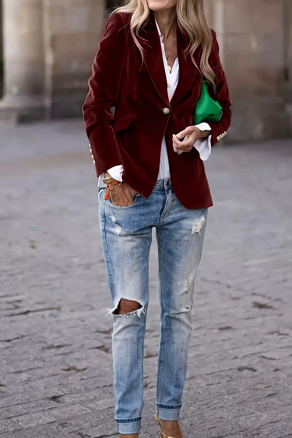 Lapel Collar One Button Blazer-TOPS / DRESSES-[Adult]-[Female]-2022 Online Blue Zone Planet