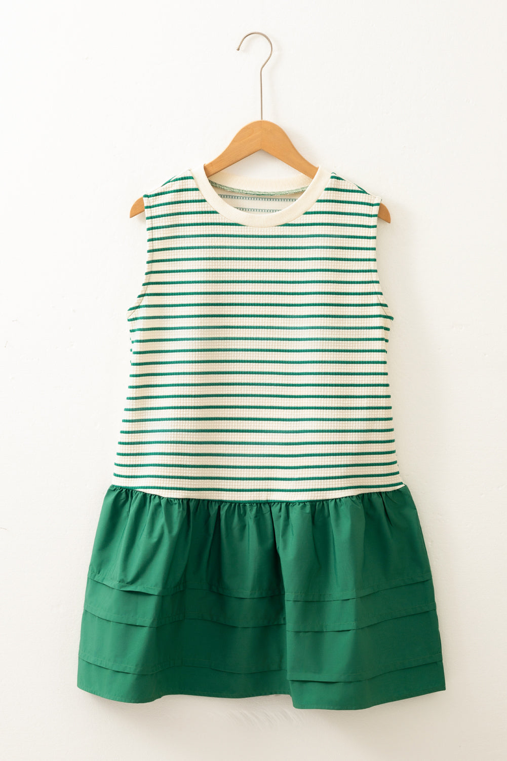 Green Stripe Woven Ruffled Sleeveless Mini Dress-Dresses/Mini Dresses-[Adult]-[Female]-2022 Online Blue Zone Planet