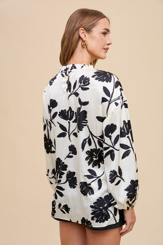 Annie Wear Frill Printed Balloon Sleeve Blouse-TOPS / DRESSES-[Adult]-[Female]-2022 Online Blue Zone Planet