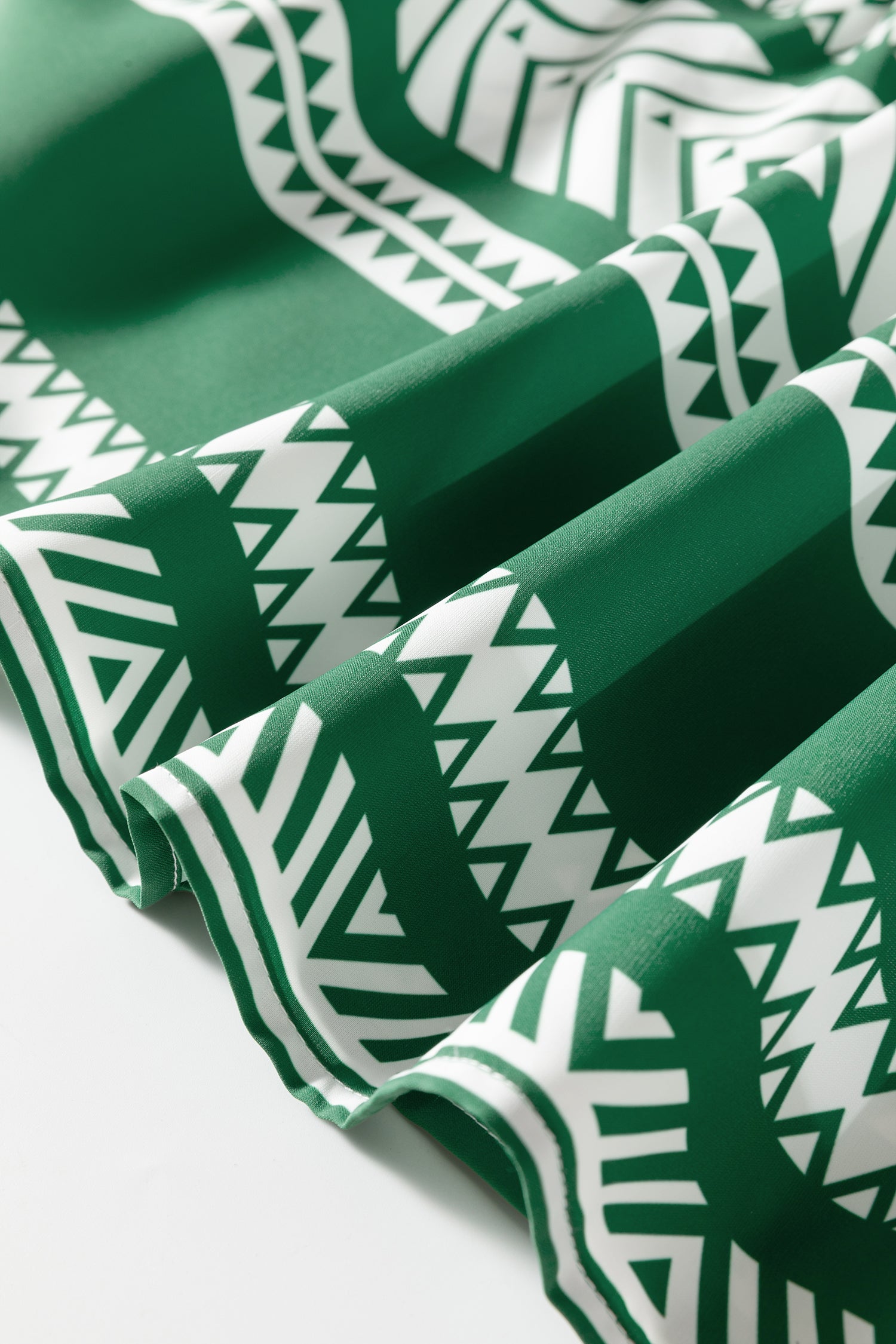 Green Boho Ethnic Print Half Button 3/4 Sleeve Casual Dress-TOPS / DRESSES-[Adult]-[Female]-2022 Online Blue Zone Planet