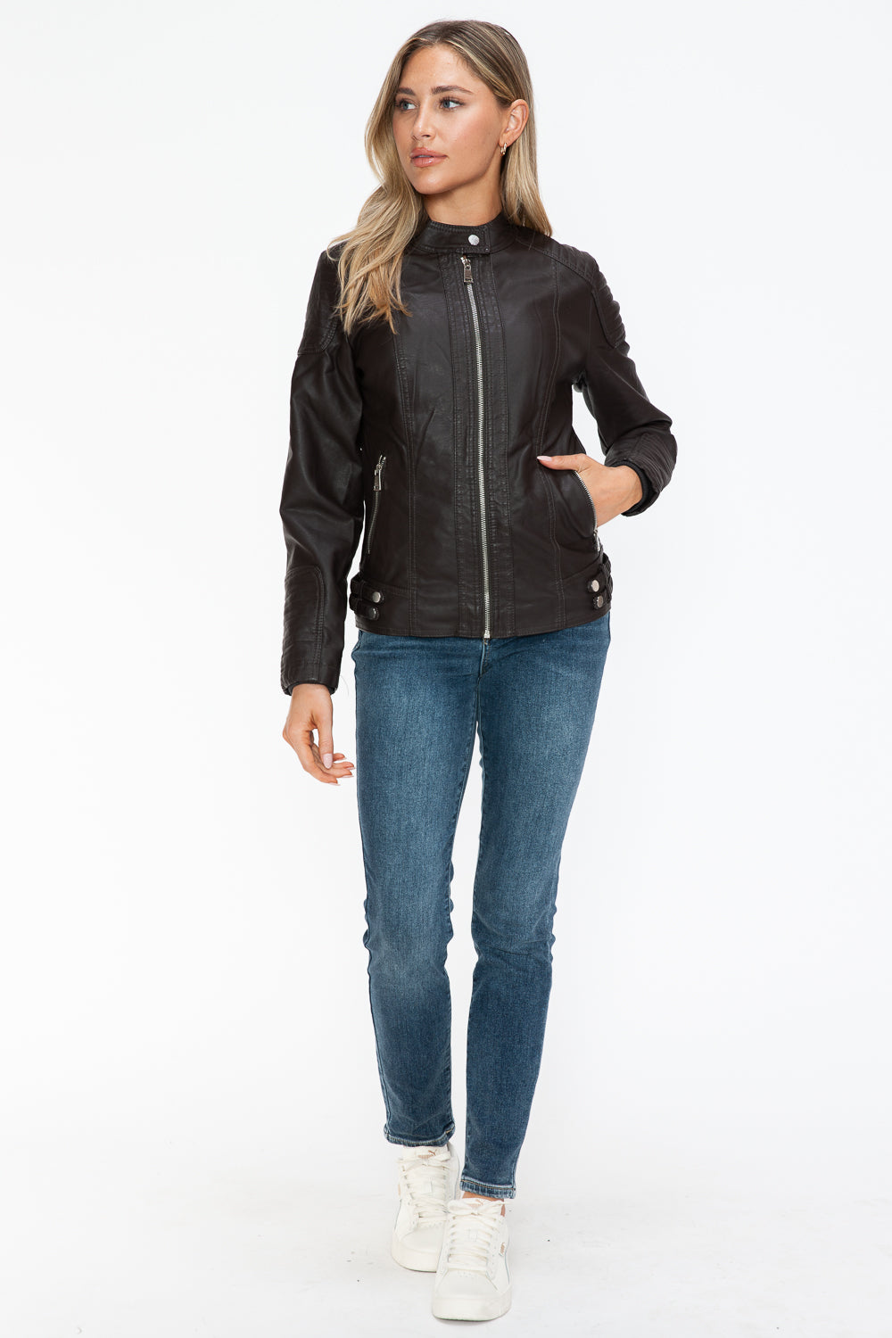 Blue Zone Planet | Snobbish Faux Leather Biker Jacket with Side Zip Pockets-TOPS / DRESSES-[Adult]-[Female]-2022 Online Blue Zone Planet