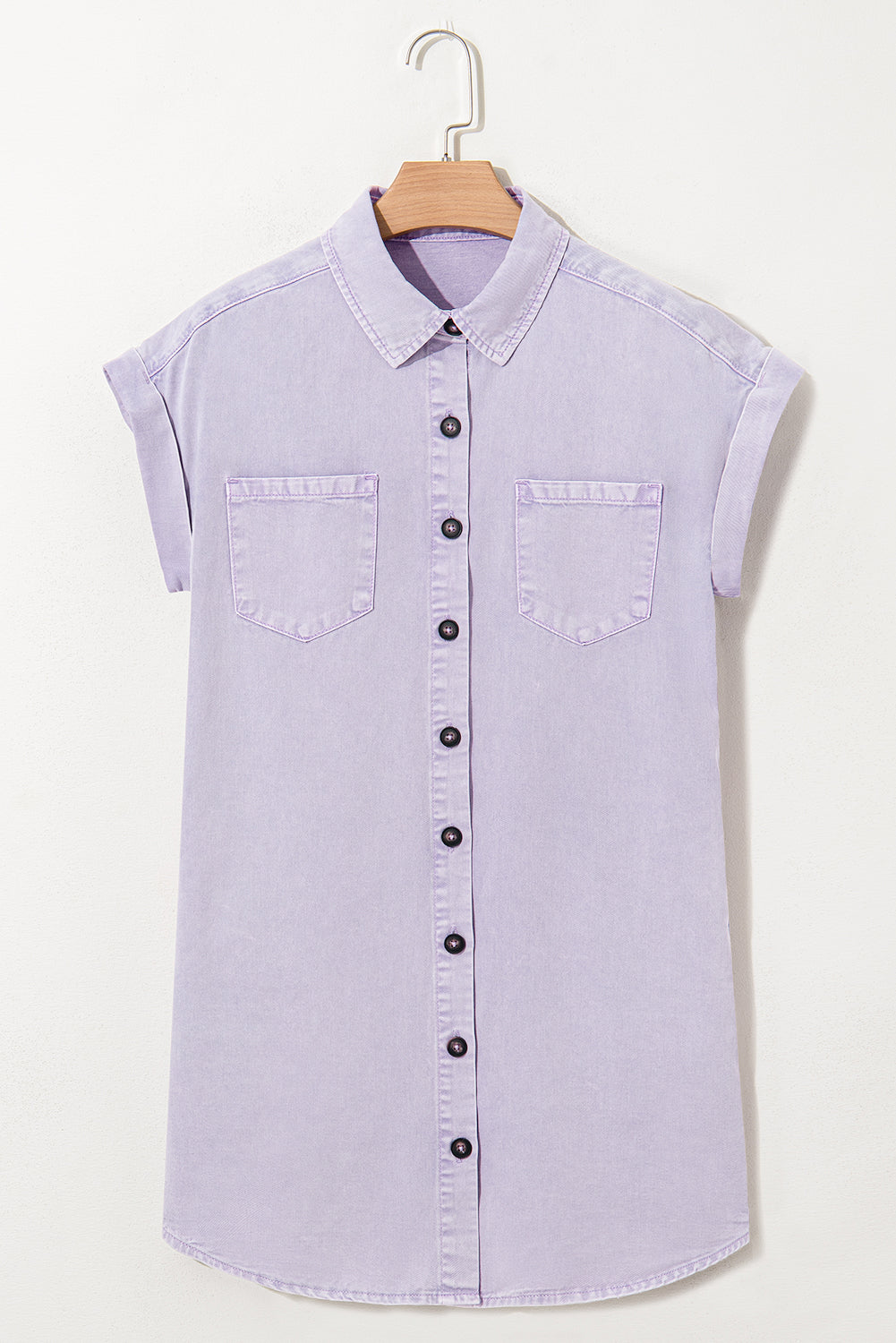 Orchid Petal Short Sleeve Double Chest Pocket Denim Shirt Dress-TOPS / DRESSES-[Adult]-[Female]-2022 Online Blue Zone Planet