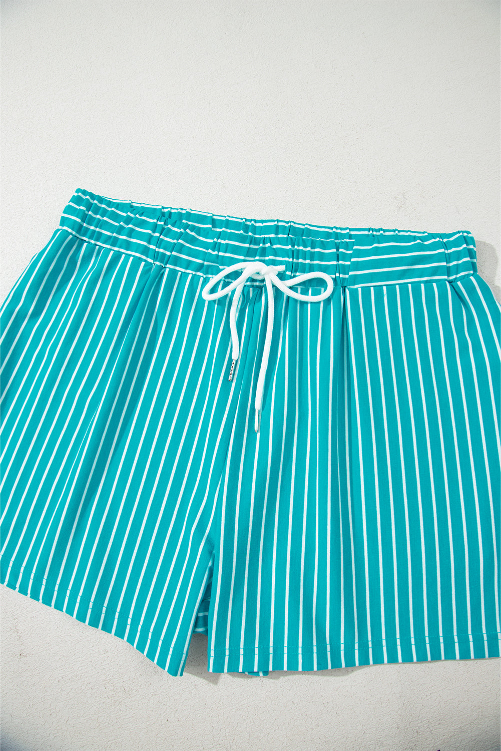 Sky Blue Stripe V Neck Tee and Casual Short Set-Two Piece Sets/Short Sets-[Adult]-[Female]-2022 Online Blue Zone Planet
