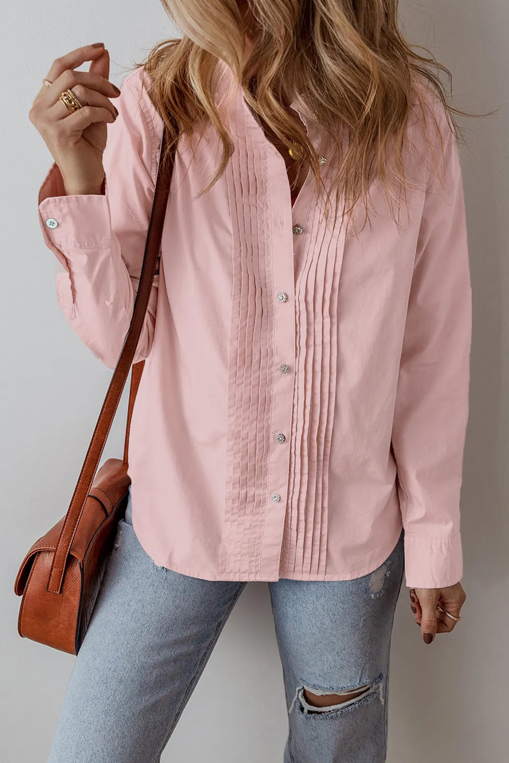 Button Up Long Sleeve Shirt-TOPS / DRESSES-[Adult]-[Female]-Blush Pink-S-2022 Online Blue Zone Planet