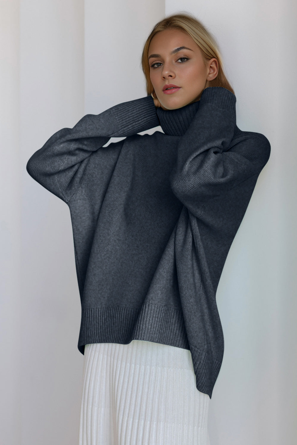 Basic Bae Turtleneck Dropped Shoulder Long Sleeve Sweater-TOPS / DRESSES-[Adult]-[Female]-2022 Online Blue Zone Planet