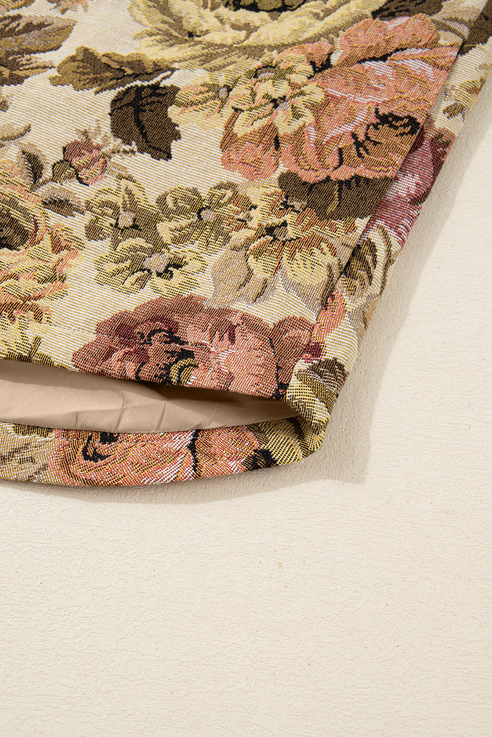 Khaki Floral Waffle Knit Patchwork Chest Pockets Buttoned Jacket-Outerwear/Jackets-[Adult]-[Female]-2022 Online Blue Zone Planet