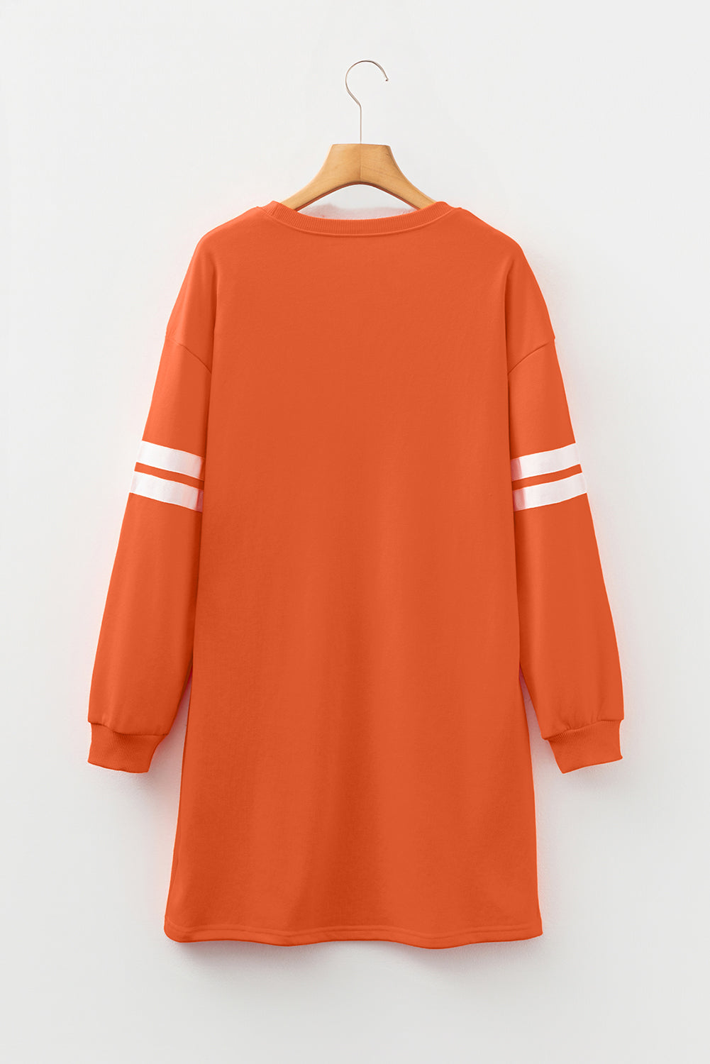 Orange Varsity Contrast Banded Sleeve Shift Sweatshirt Dress-TOPS / DRESSES-[Adult]-[Female]-2022 Online Blue Zone Planet