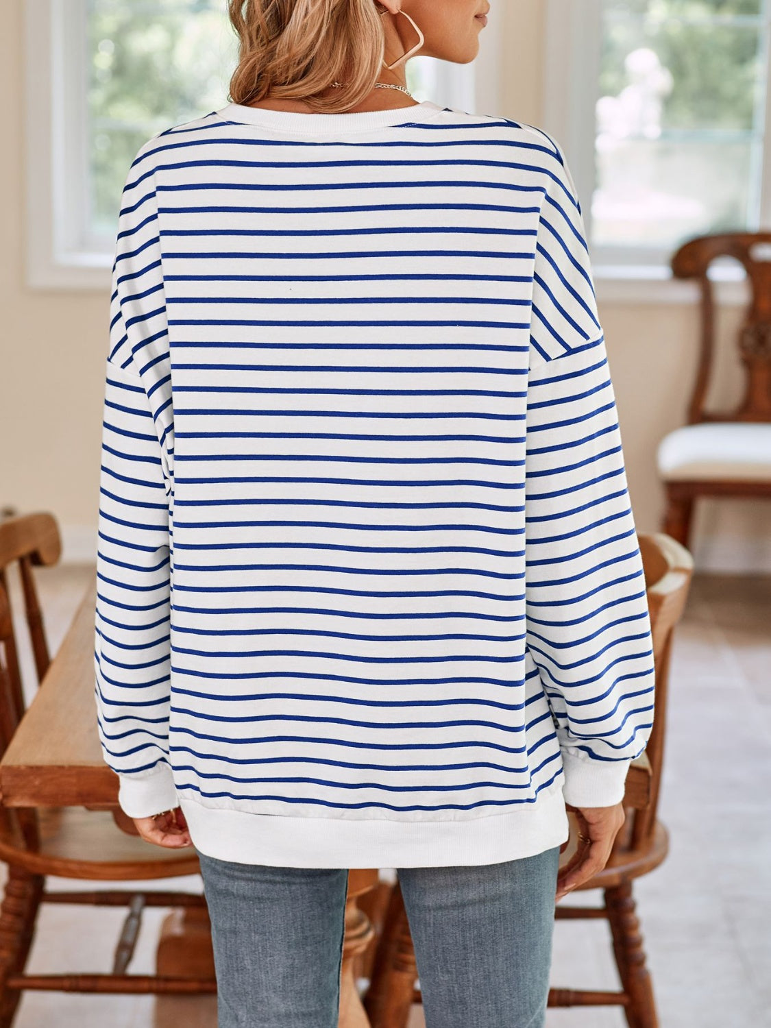 Blue Zone Planet | Lovelet Striped Round Neck Long Sleeve Sweatshirt-TOPS / DRESSES-[Adult]-[Female]-2022 Online Blue Zone Planet