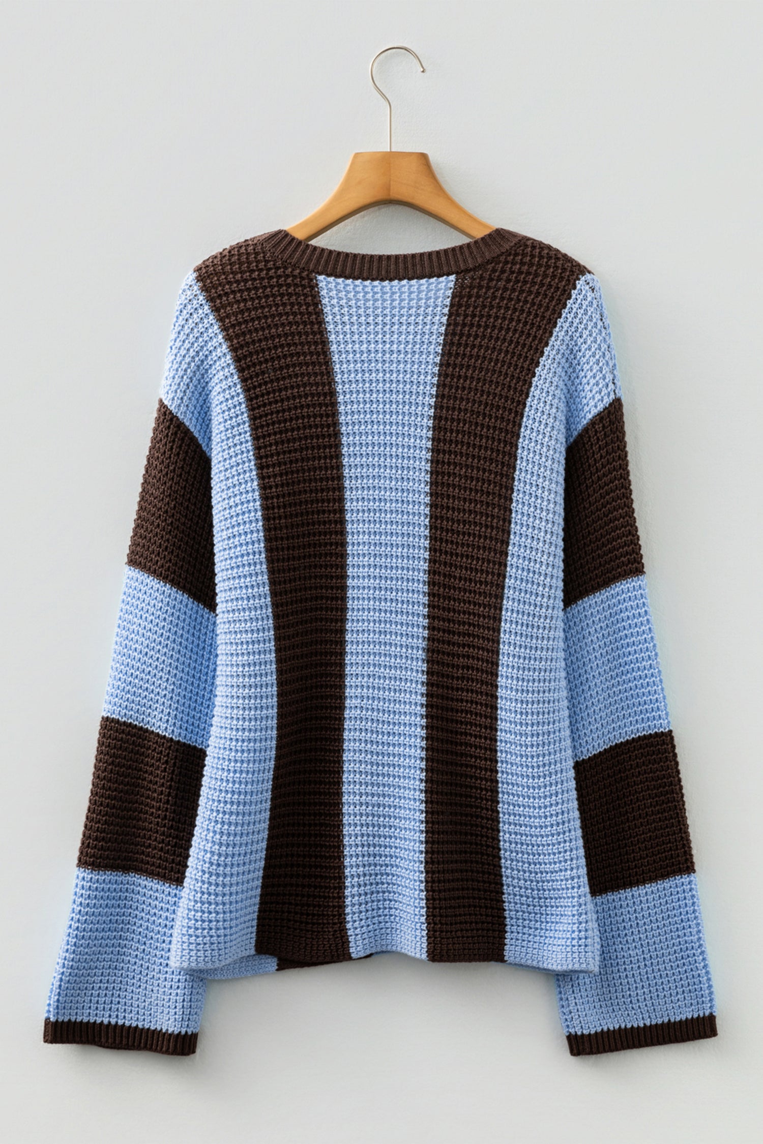 Myosotis Striped Color Block Thermal Textured Knit Drop Shoulder Sweater-TOPS / DRESSES-[Adult]-[Female]-2022 Online Blue Zone Planet