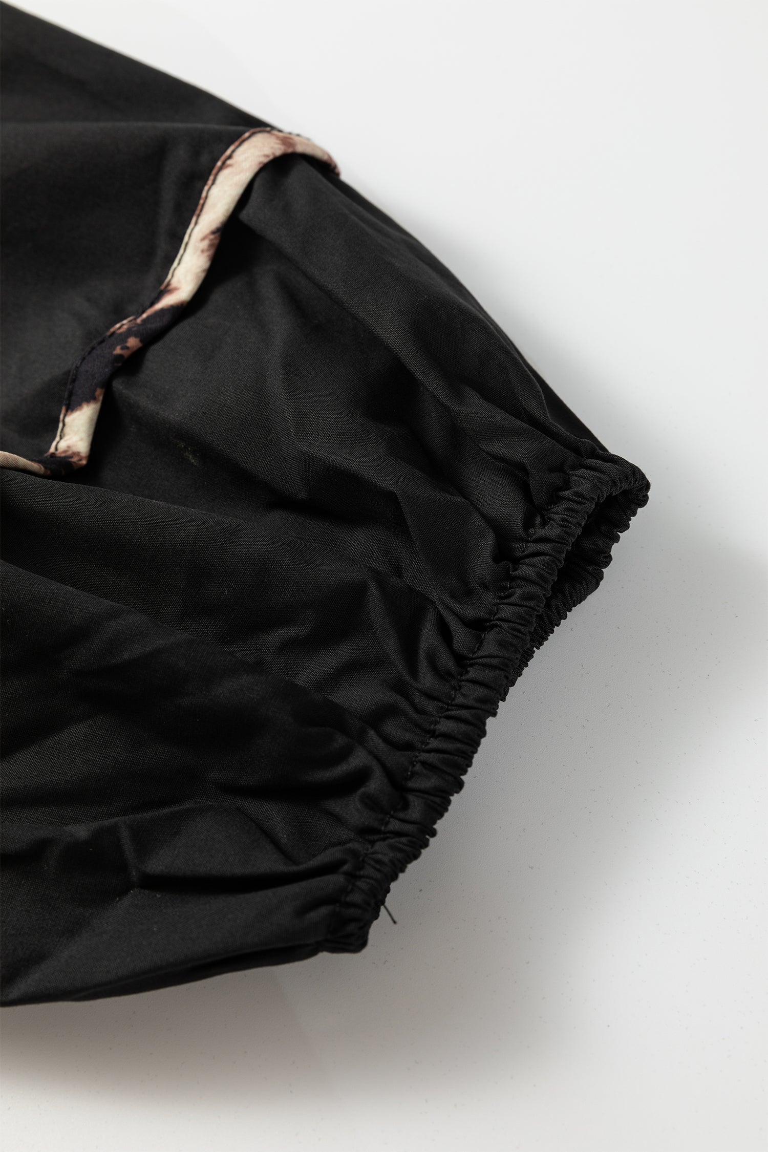 Black Plus Size Long Sleeve Leopard Contrasted Trim Tie Neck Flared Mini Dress-TOPS / DRESSES-[Adult]-[Female]-2022 Online Blue Zone Planet