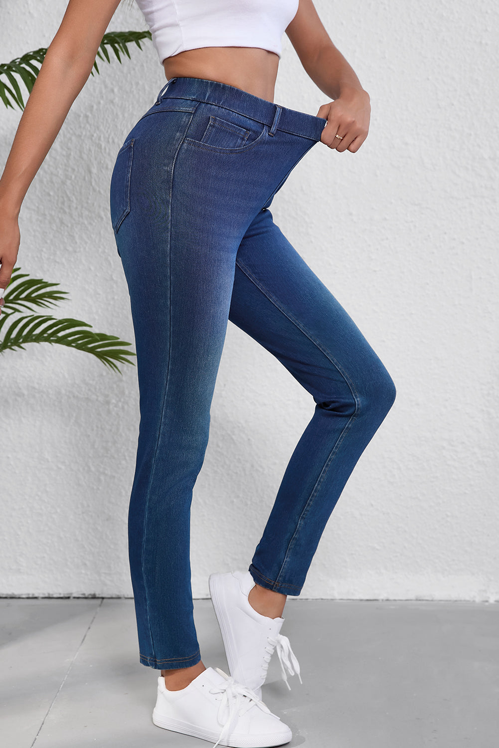 Ashleigh Blue Multiple Pockets Straight Leg Washed Stretchy Knit Casual Jeans-Bottoms/Jeans-[Adult]-[Female]-2022 Online Blue Zone Planet