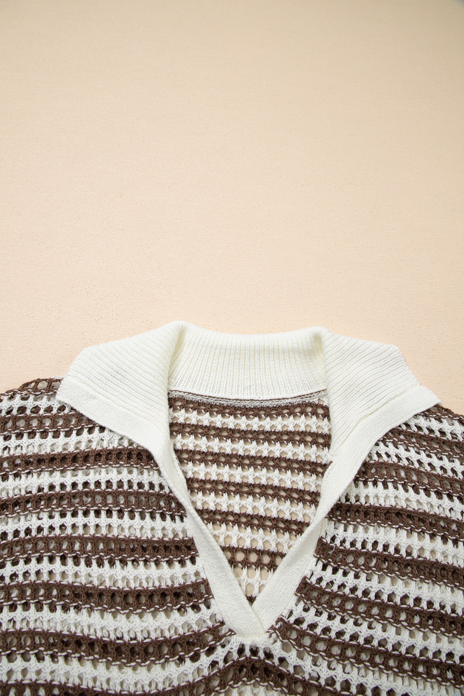 Brown Stripe Eyelet Hollow-out Contrast Collared Pullover Chic Sweater-TOPS / DRESSES-[Adult]-[Female]-2022 Online Blue Zone Planet