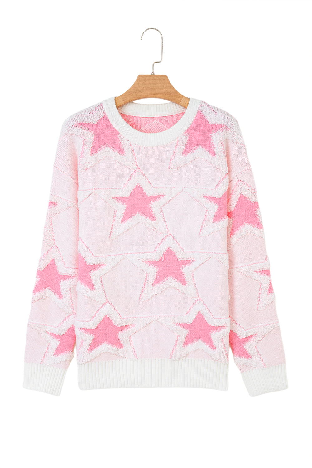 Sachet Pink Oversized Cute Star Pattern Ribbed Edge Drop Shoulder Sweater-TOPS / DRESSES-[Adult]-[Female]-2022 Online Blue Zone Planet