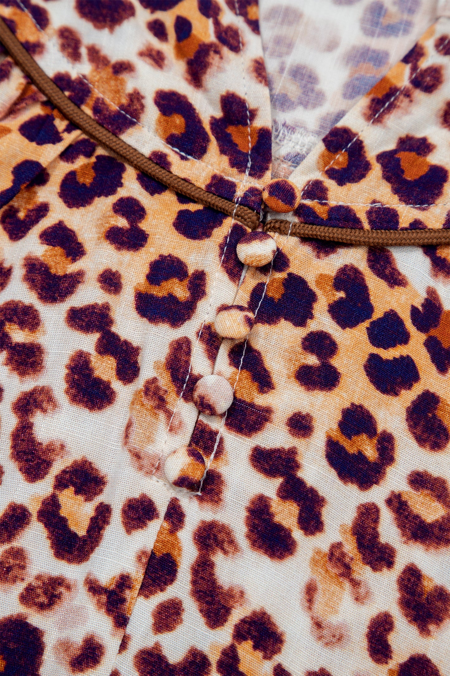 Brown Plus Size Leopard Frilled Stand Neck Blouse-Plus Size/Plus Size Tops/Plus Size Blouses & Shirts-[Adult]-[Female]-2022 Online Blue Zone Planet