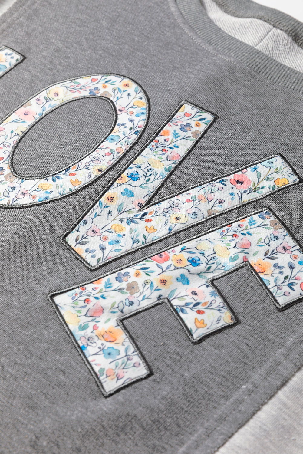 Dark Grey Floral LOVE Graphic Patchwork Uneven Hem Sweatshirt-Sweatshirts & Hoodies-[Adult]-[Female]-2022 Online Blue Zone Planet