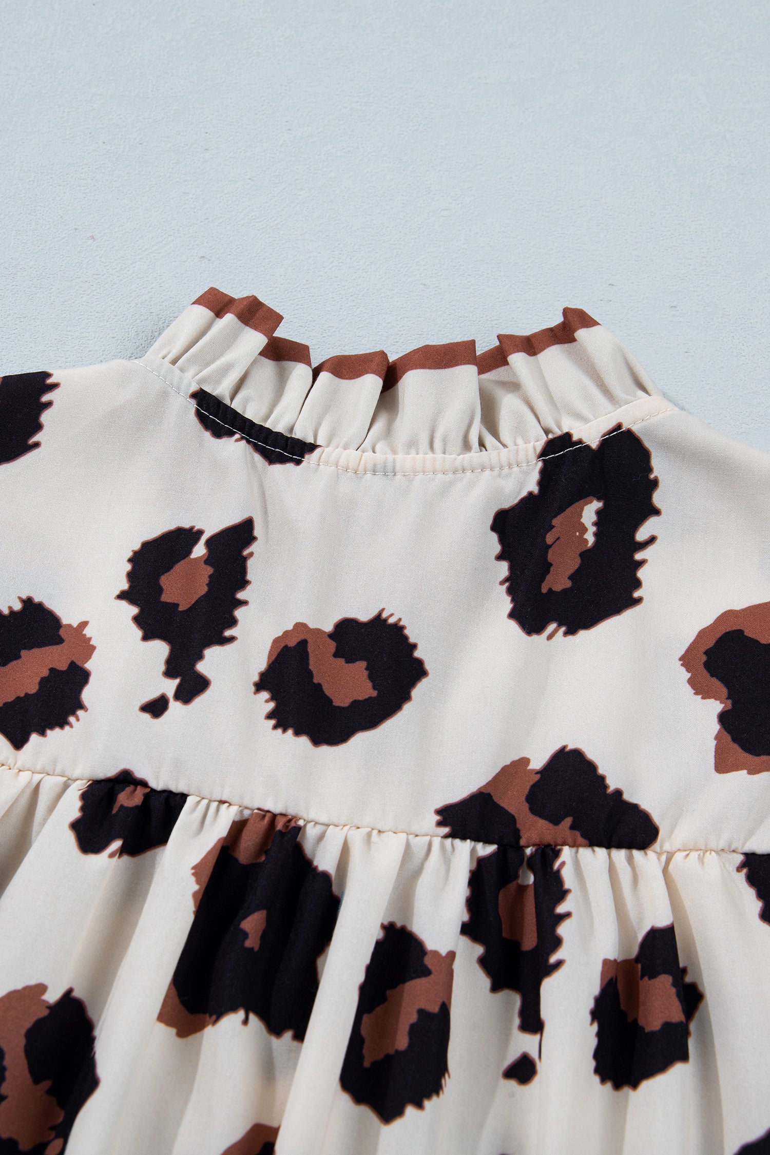 Khaki Leopard Printed Ruffle Sleeve Summer Blouse-Tops/Blouses & Shirts-[Adult]-[Female]-2022 Online Blue Zone Planet