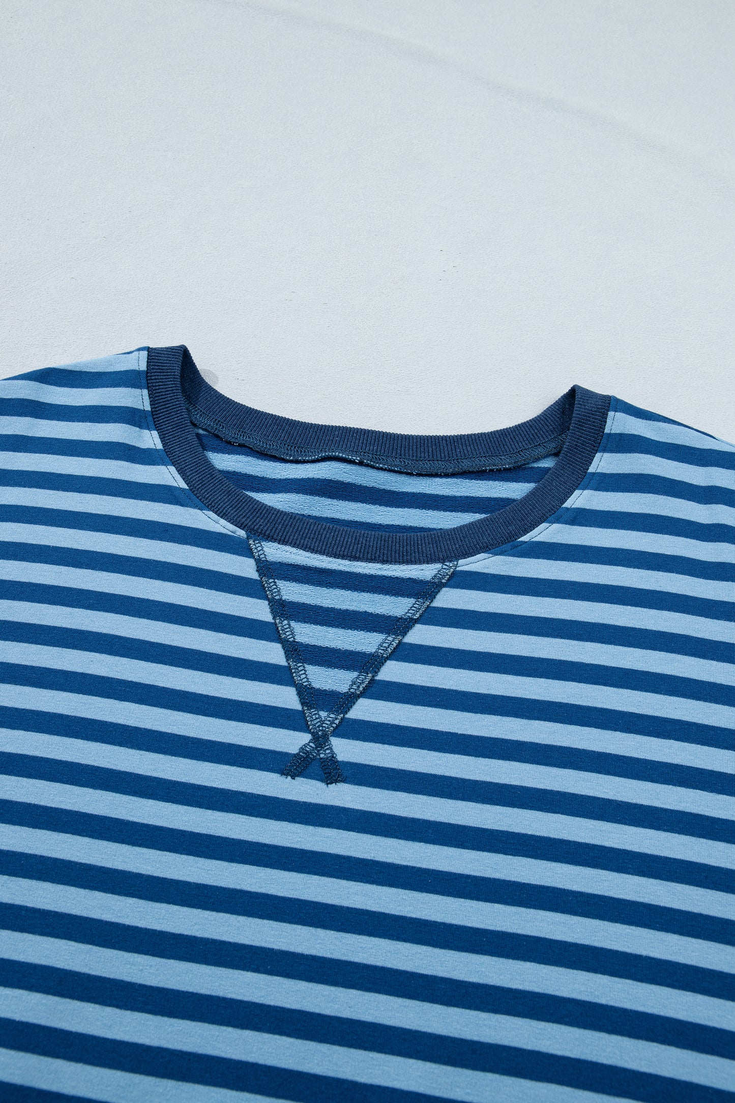 Blue Stripe Plus Size Dropped Shoulder Tee and Shorts Two-Piece Set-Plus Size/Plus Size Loungewear-[Adult]-[Female]-2022 Online Blue Zone Planet