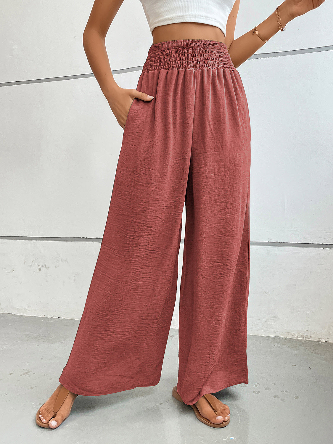 Blue Zone Planet | Perfee Wide Leg Pants with Pockets-BOTTOM SIZES SMALL MEDIUM LARGE-[Adult]-[Female]-2022 Online Blue Zone Planet