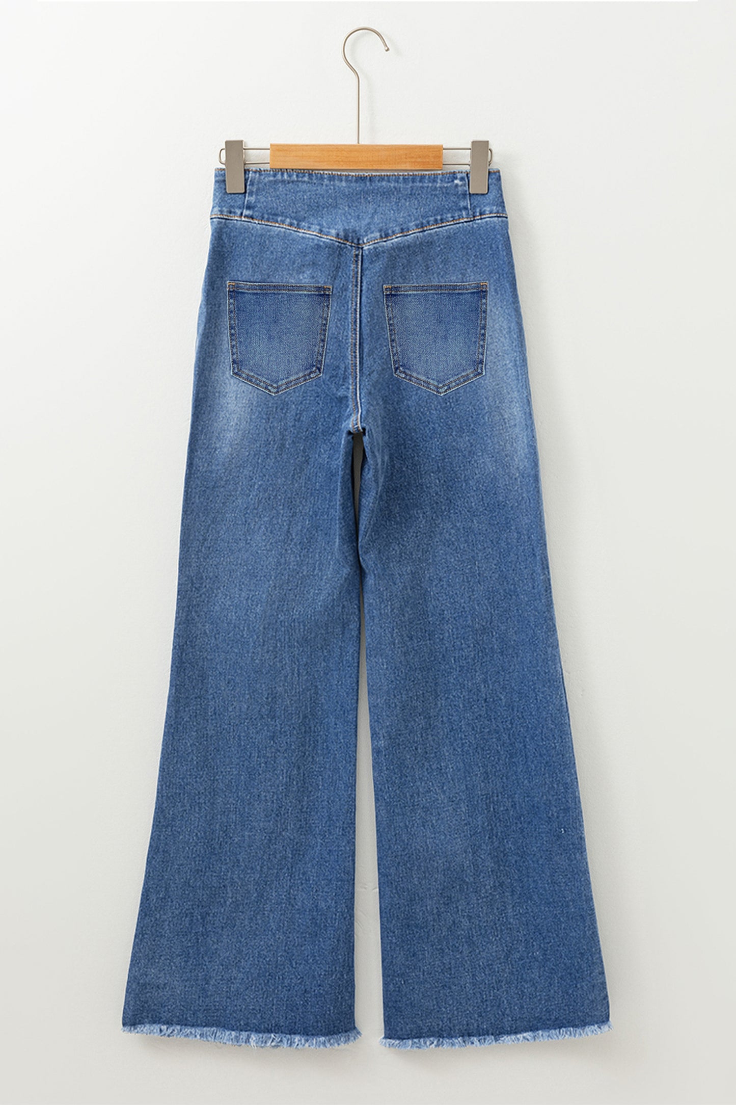 Blue Zone Planet | Sail Blue High Waist Button Fly Seamed Raw Hem Flare Jeans-Bottoms/Jeans-[Adult]-[Female]-2022 Online Blue Zone Planet