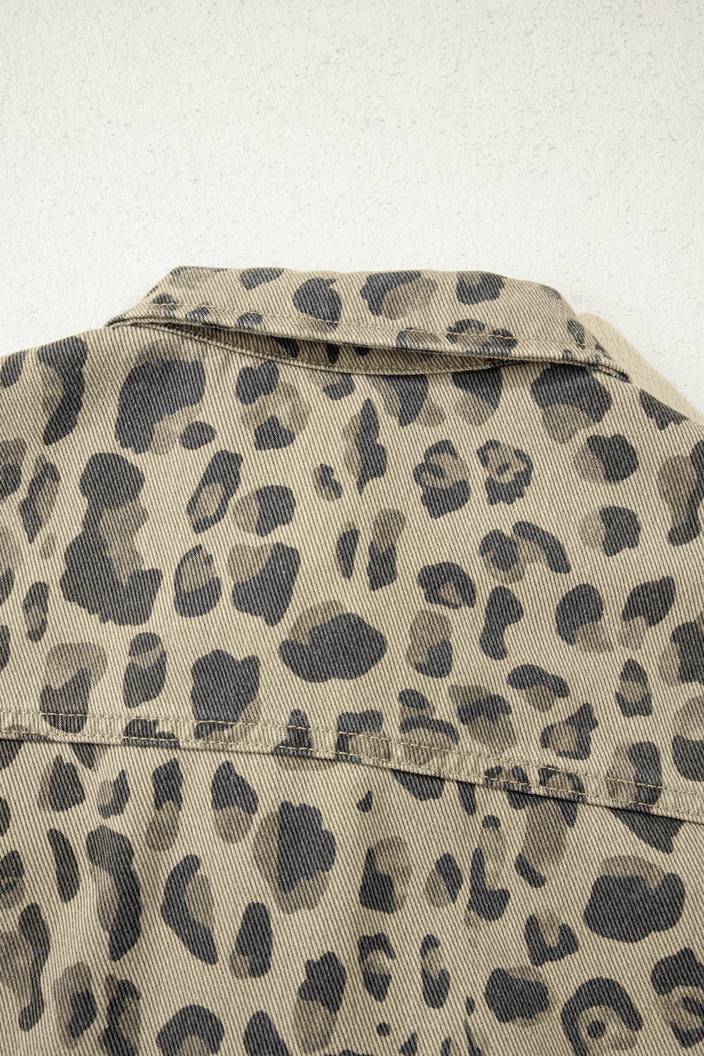 Khaki Retro Leopard Print Seam Detail Button Down Denim Jacket-Outerwear/Denim jackets-[Adult]-[Female]-2022 Online Blue Zone Planet