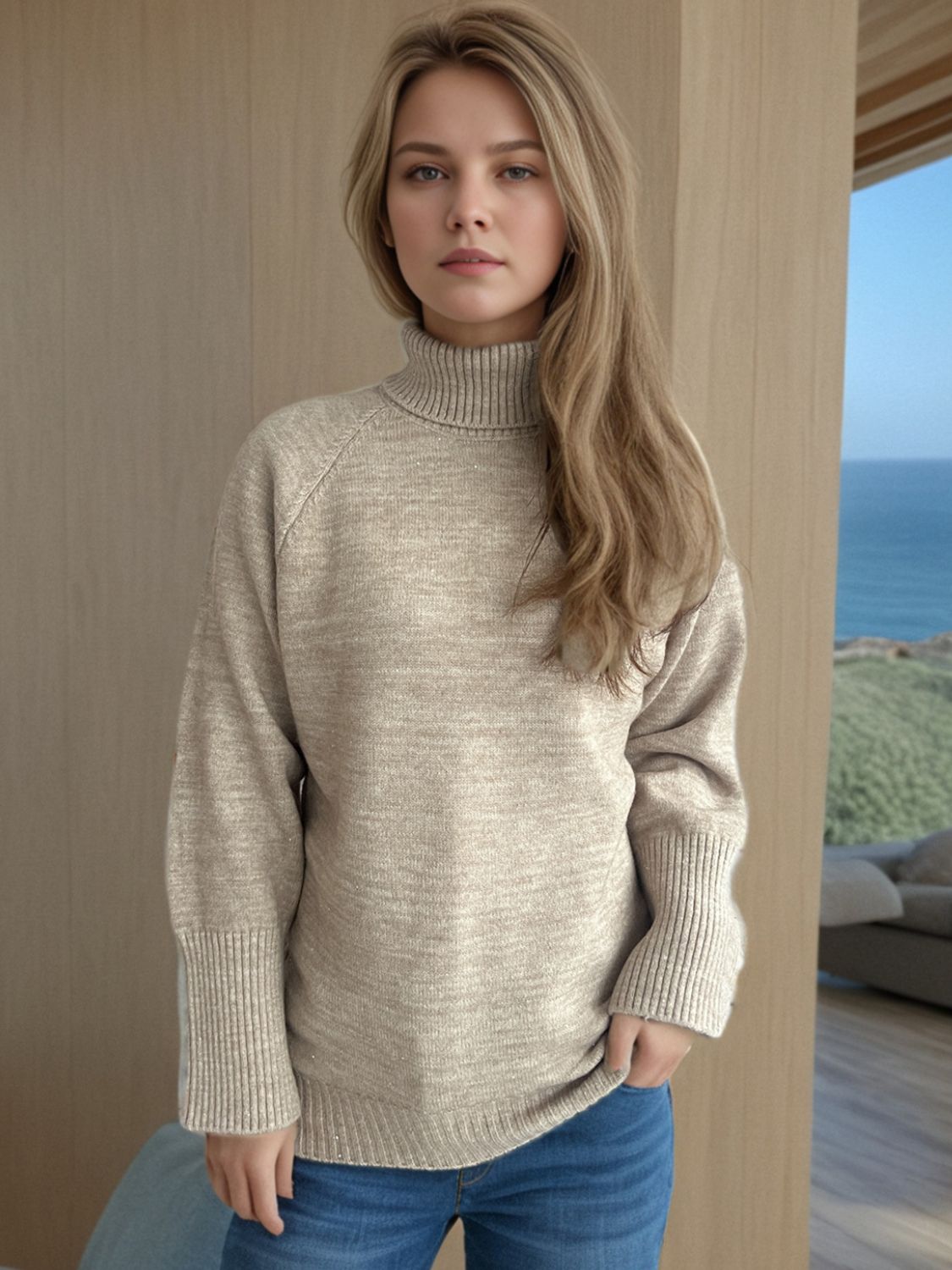 Blue Zone Planet | Turtleneck Raglan Sleeve Sweater-TOPS / DRESSES-[Adult]-[Female]-2022 Online Blue Zone Planet