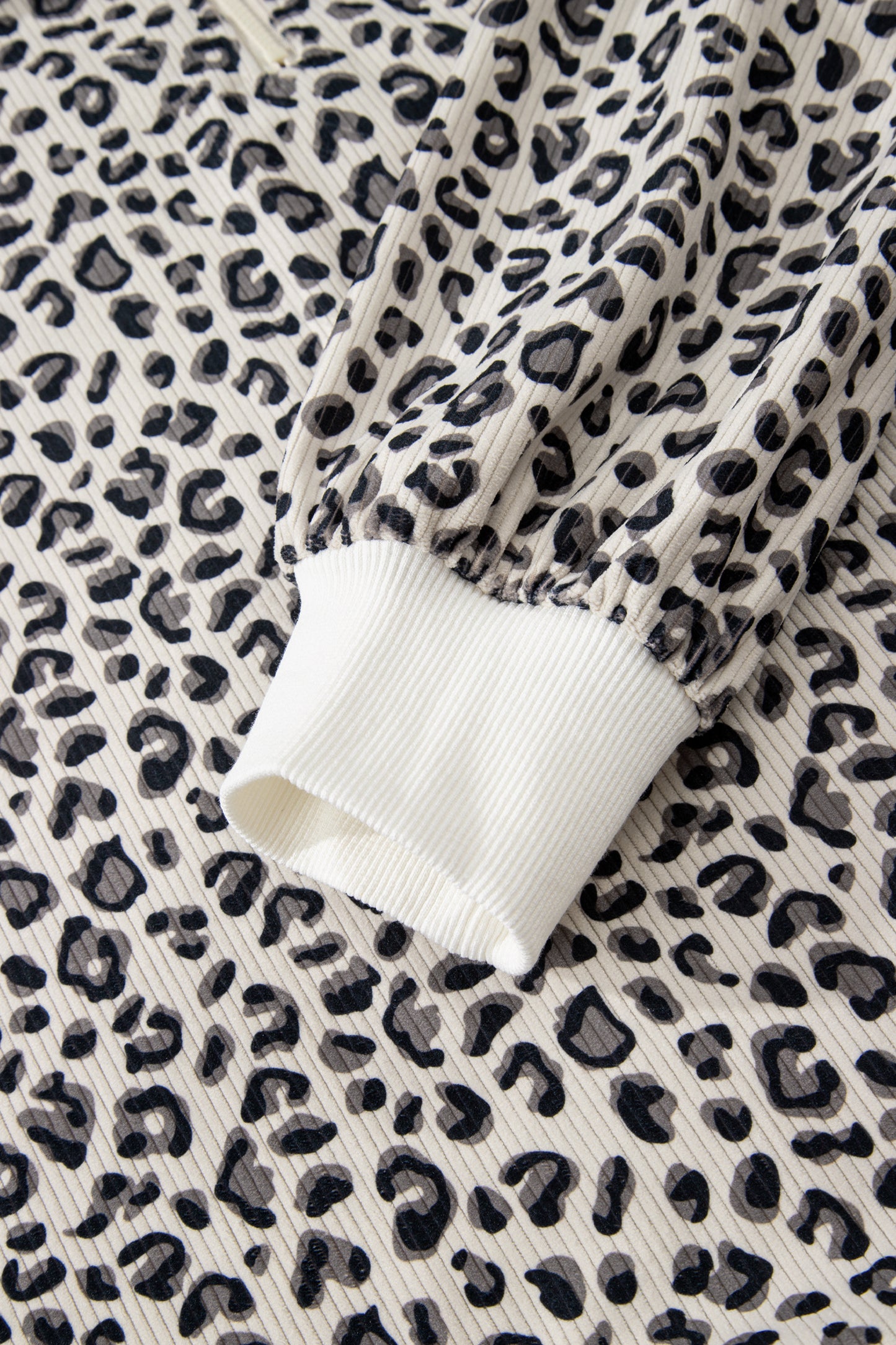 Beige Leopard Print Quarter Zip Corduroy Sweatshirt-Tops/Sweatshirts & Hoodies-[Adult]-[Female]-2022 Online Blue Zone Planet
