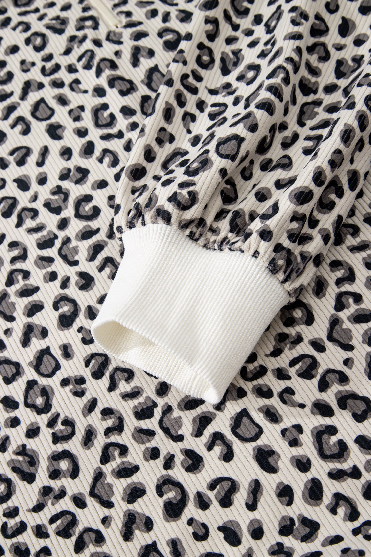 Beige Leopard Print Quarter Zip Corduroy Sweatshirt-Tops/Sweatshirts & Hoodies-[Adult]-[Female]-2022 Online Blue Zone Planet