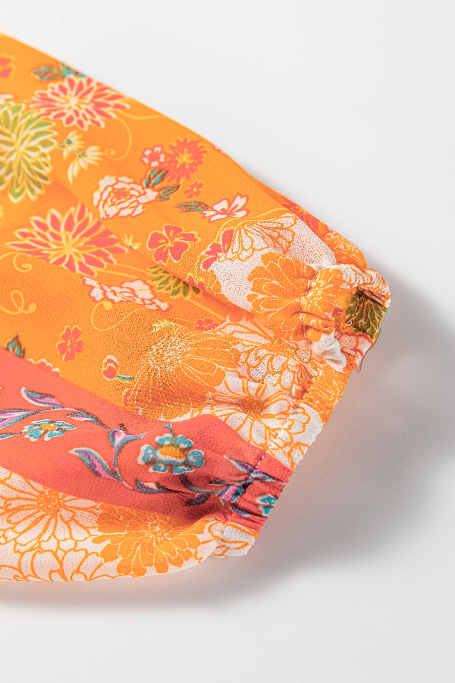 Orange Floral Patchwork Print Cut out Tied Back Bracelet Sleeve Maxi Dress-Bracelet-[Adult]-[Female]-2022 Online Blue Zone Planet