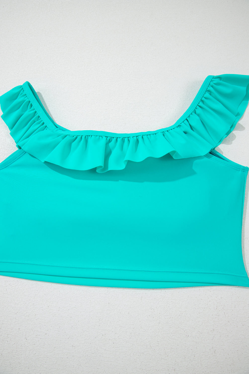 Sea Green Ruffle Square Neck Swim Top and Floral Shorts Bikini Set-Bikini Sets-[Adult]-[Female]-2022 Online Blue Zone Planet