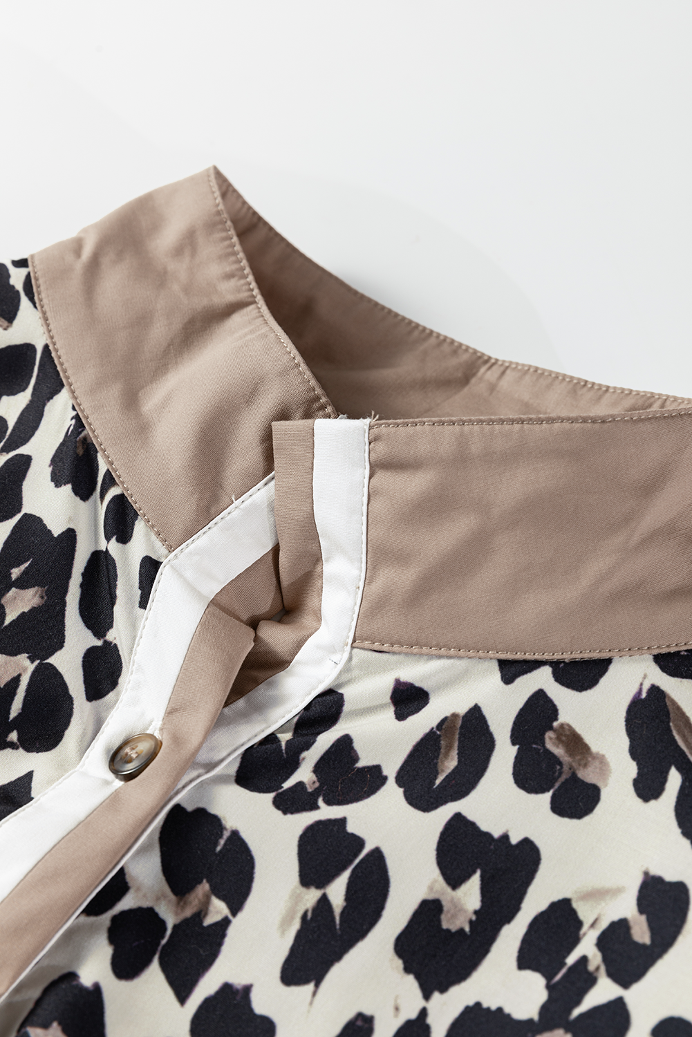 Multicolour Leopard Print Contrast Patchwork Cuffs Button Collared Top-Tops/Blouses & Shirts-[Adult]-[Female]-2022 Online Blue Zone Planet