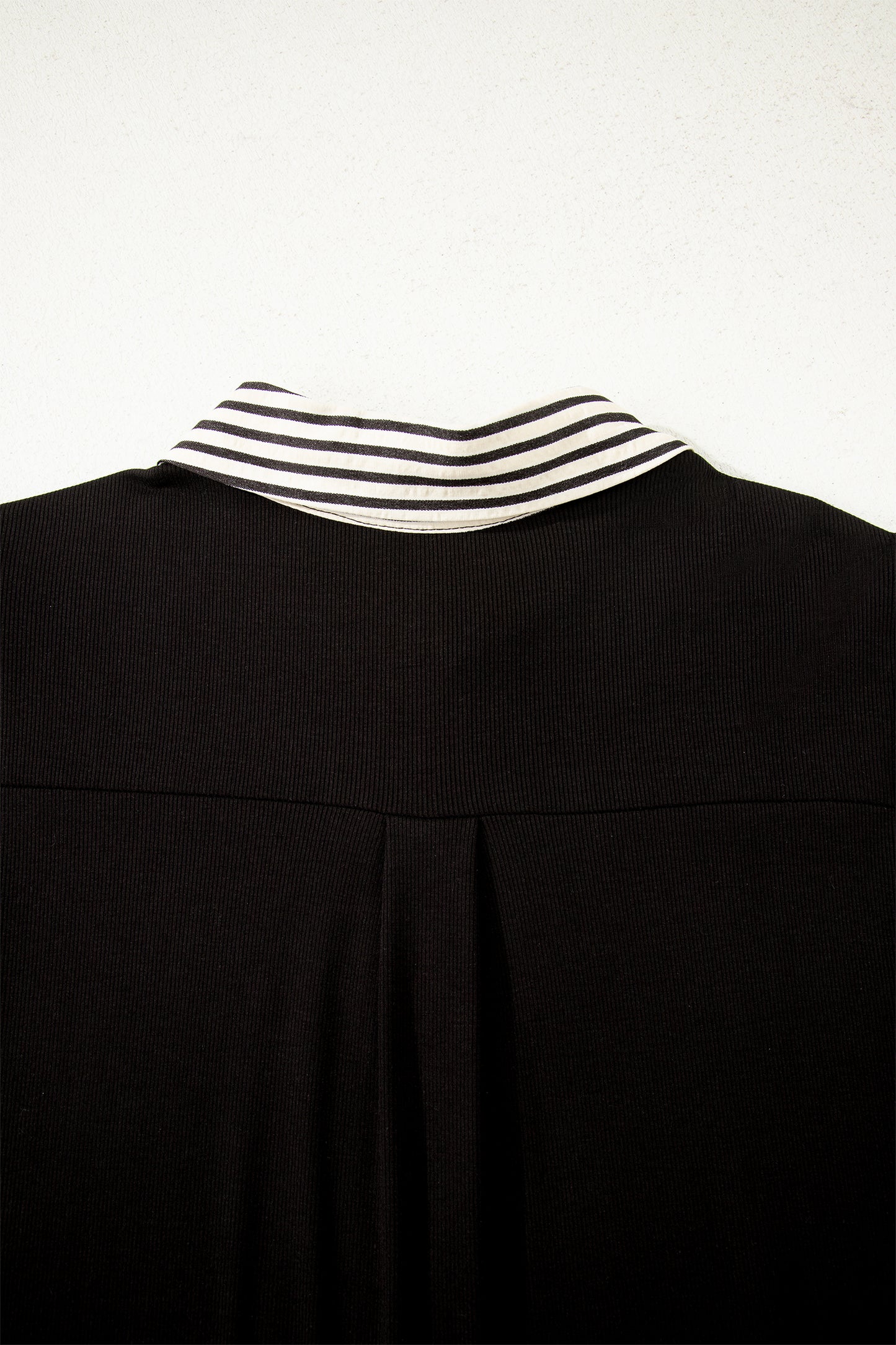 Black Stripe Detail Polo Collar Half Buttons Tied Short Sleeve Shift Mini Dress-TOPS / DRESSES-[Adult]-[Female]-2022 Online Blue Zone Planet