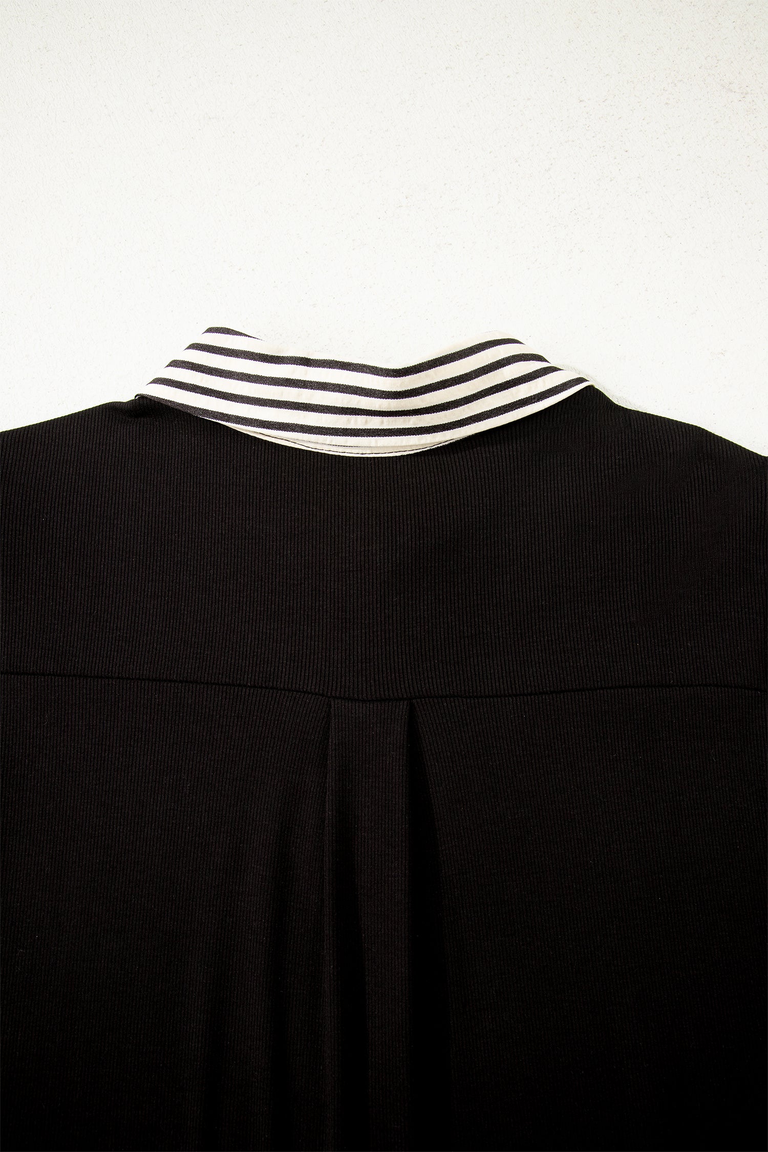 Black Stripe Detail Polo Collar Half Buttons Tied Short Sleeve Shift Mini Dress-TOPS / DRESSES-[Adult]-[Female]-2022 Online Blue Zone Planet