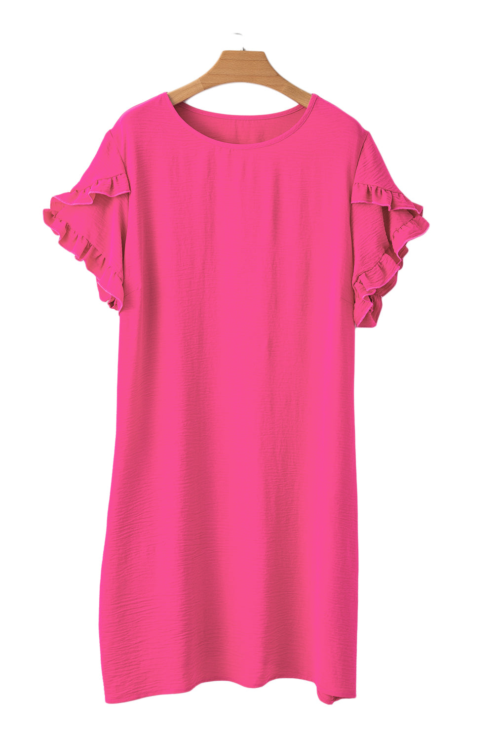 Blue Zone Planet | Strawberry Pink Solid Ruffled Sleeve Plus Size Mini Dress-TOPS / DRESSES-[Adult]-[Female]-2022 Online Blue Zone Planet