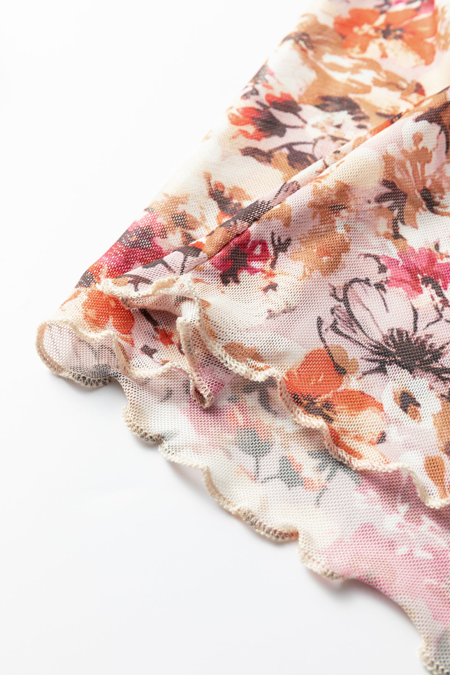 Red Lettuce Trim Floral Print Mesh Long Sleeve Top-Tops/Long Sleeve Tops-[Adult]-[Female]-2022 Online Blue Zone Planet