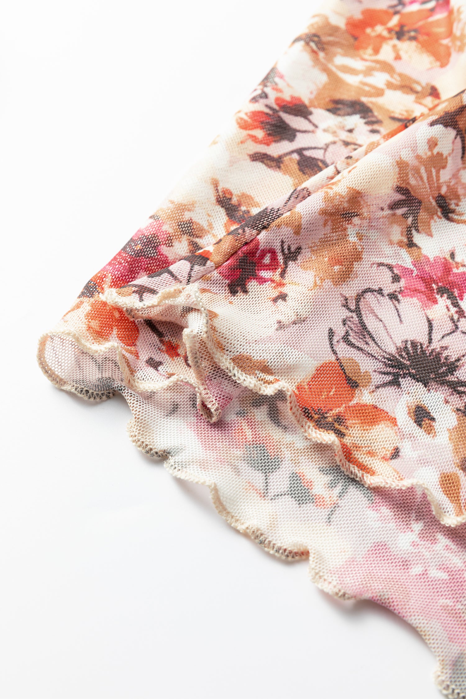 Red Lettuce Trim Floral Print Mesh Long Sleeve Top-Tops/Long Sleeve Tops-[Adult]-[Female]-2022 Online Blue Zone Planet