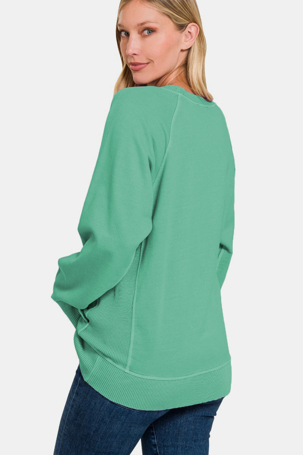 Blue Zone Planet | Zenana Pocketed Round Neck Long Sleeve Sweatshirt-TOPS / DRESSES-[Adult]-[Female]-2022 Online Blue Zone Planet