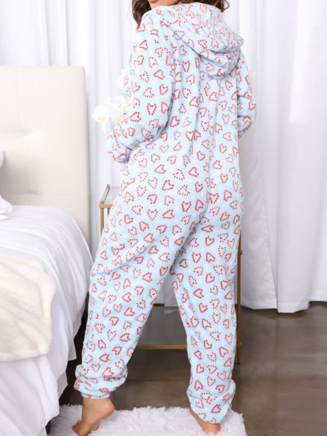 Printed Zip Up Long Sleeve Hooded Lounge Jumpsuit-TOPS / DRESSES-[Adult]-[Female]-2022 Online Blue Zone Planet