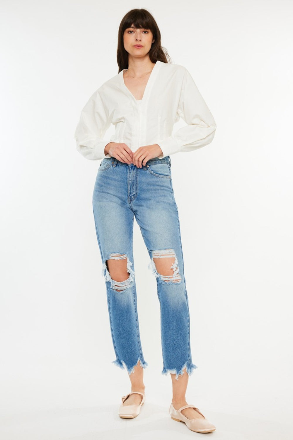 Blue Zone Planet | Kancan Distressed Frayed Hem Cropped Jeans-TOPS / DRESSES-[Adult]-[Female]-Medium-0-2022 Online Blue Zone Planet