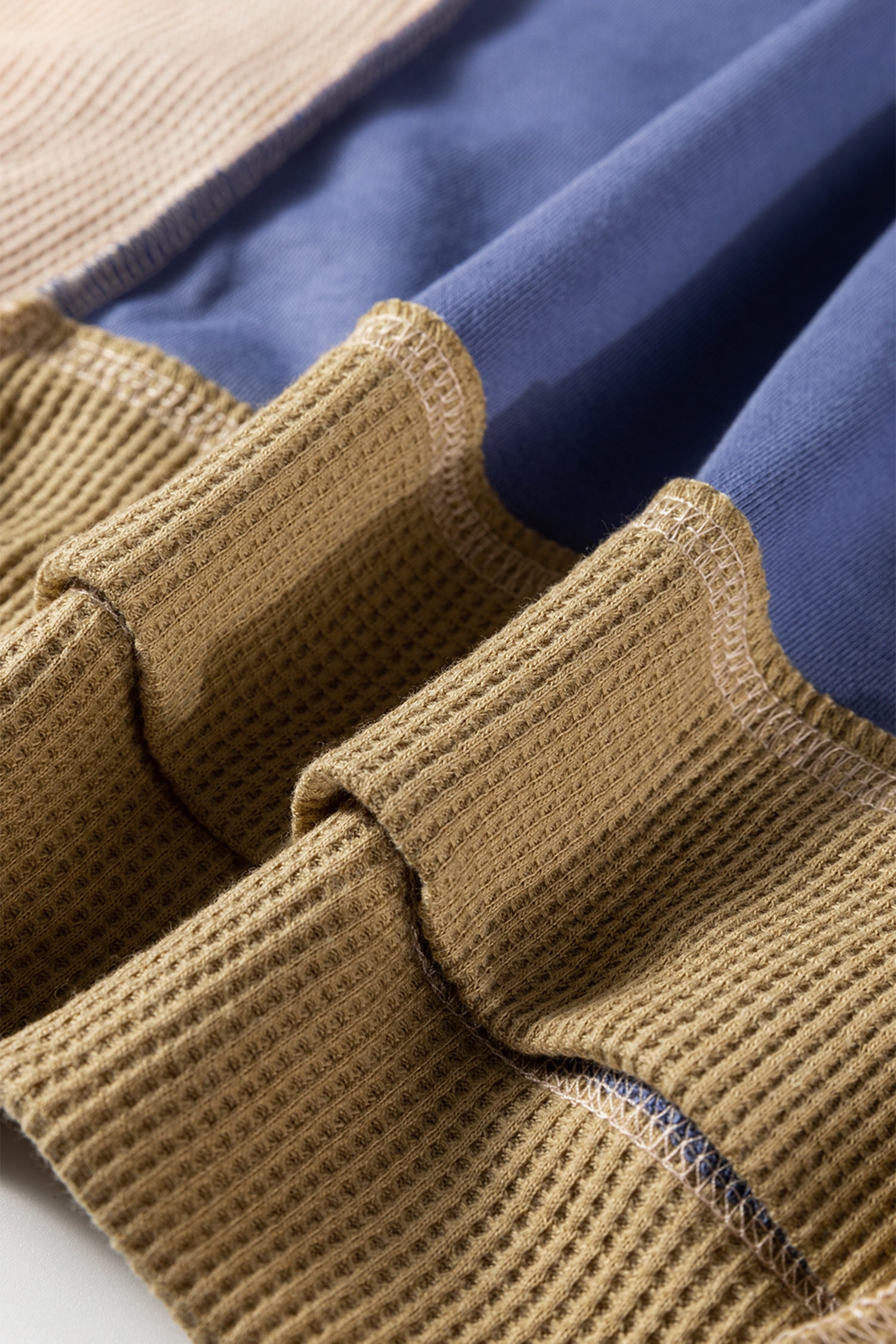 Wild Wind Color Block Mix Texture Waffle Patchwork Oversize Sweatshirt-Tops/Sweatshirts & Hoodies-[Adult]-[Female]-2022 Online Blue Zone Planet