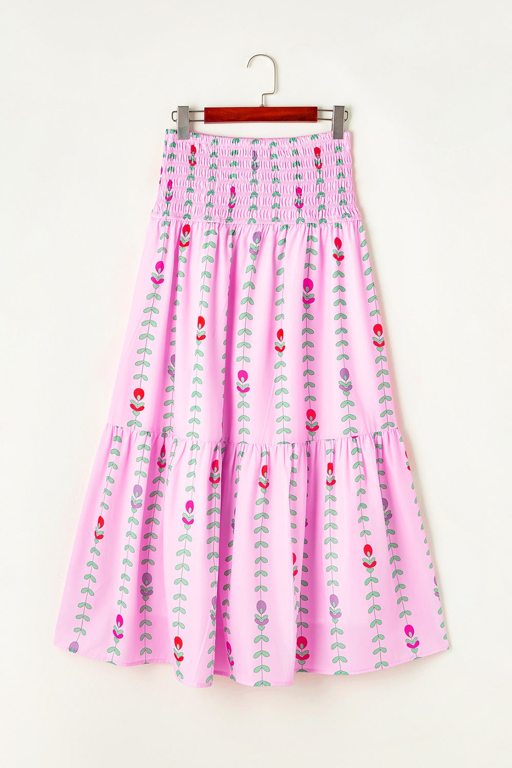 Smocked Printed High Waist Skirt-[Adult]-[Female]-Blush Pink-S-2022 Online Blue Zone Planet