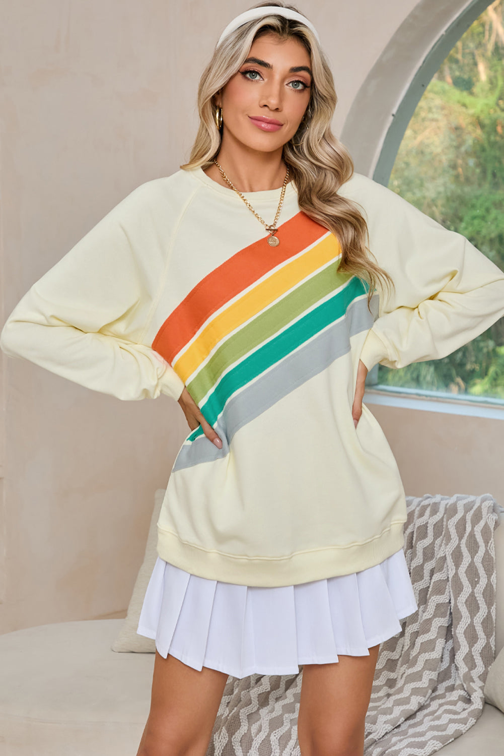 Blue Zone Planet |  Black Rainbow Colorblock Pullover Sweatshirt