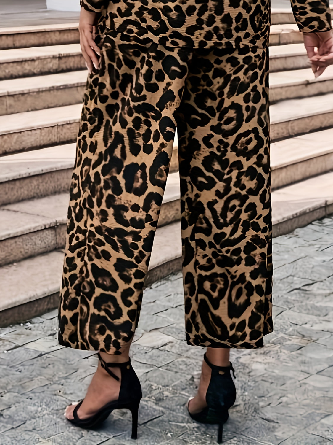 Leopard Wide Leg Elastic Waist Pants-BOTTOMS SIZES SMALL MEDIUM LARGE-[Adult]-[Female]-2022 Online Blue Zone Planet