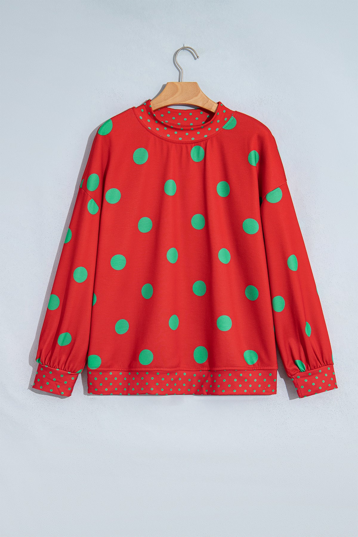 Pink Polka Dot Print Contrast Detail Oversized Tunic Sweatshirt-Tops/Sweatshirts & Hoodies-[Adult]-[Female]-2022 Online Blue Zone Planet