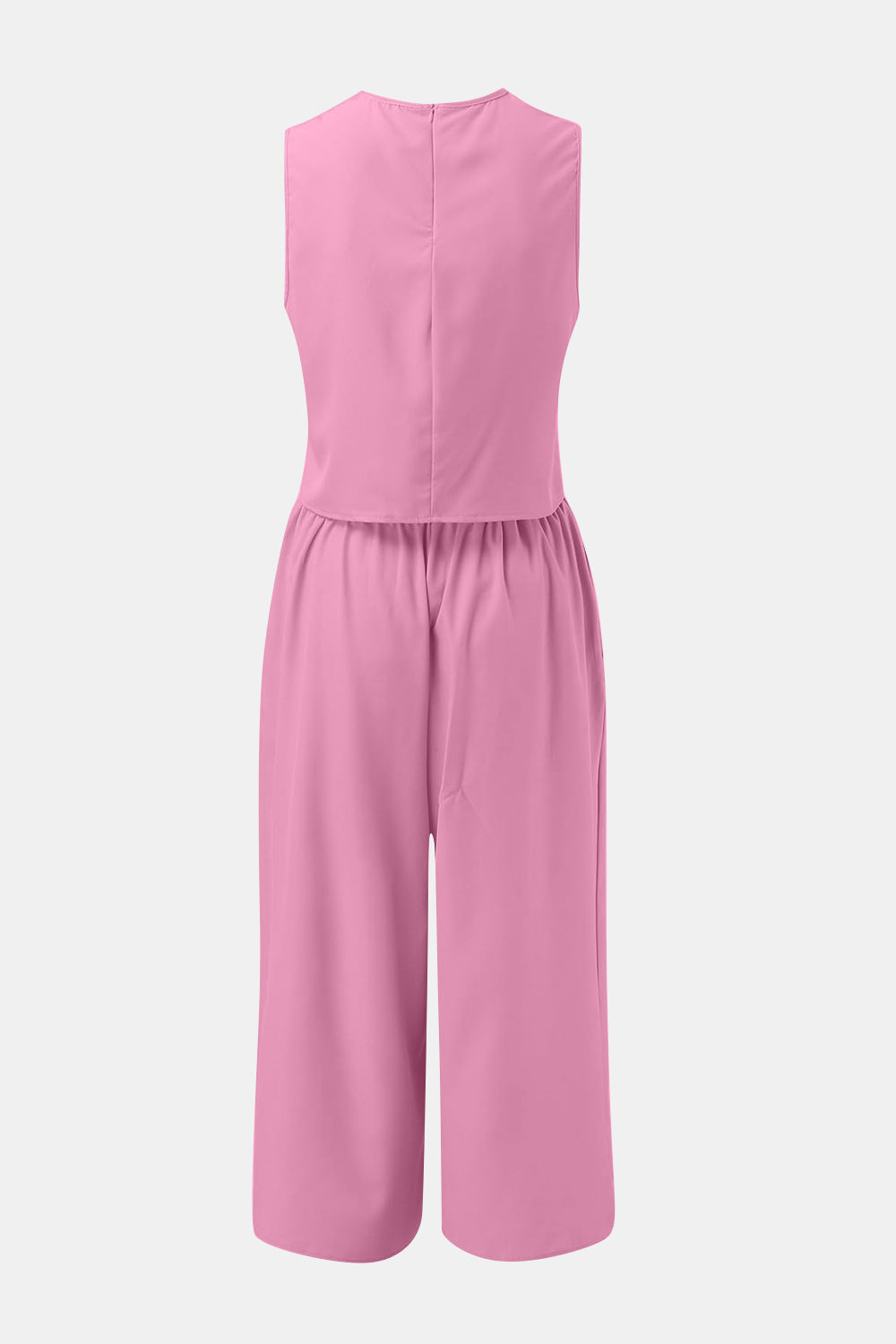 Round Neck Top and Wide Leg Pants Set-TOPS / DRESSES-[Adult]-[Female]-Dusty Pink-S-2022 Online Blue Zone Planet