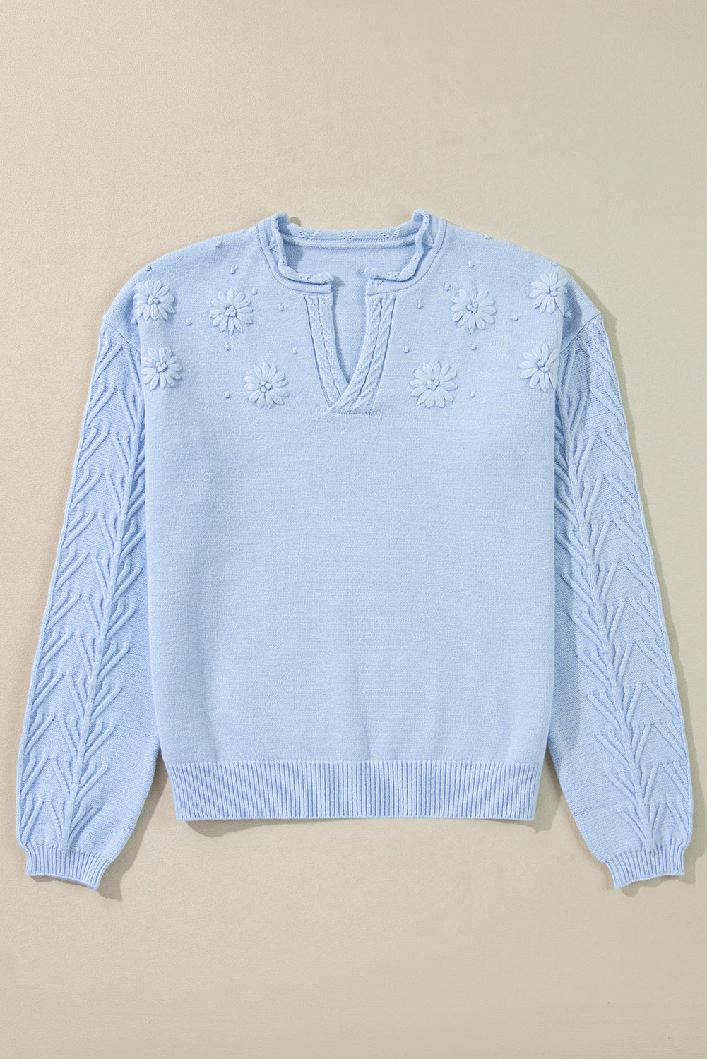 Daisy Notched Long Sleeve Sweater-TOPS / DRESSES-[Adult]-[Female]-2022 Online Blue Zone Planet