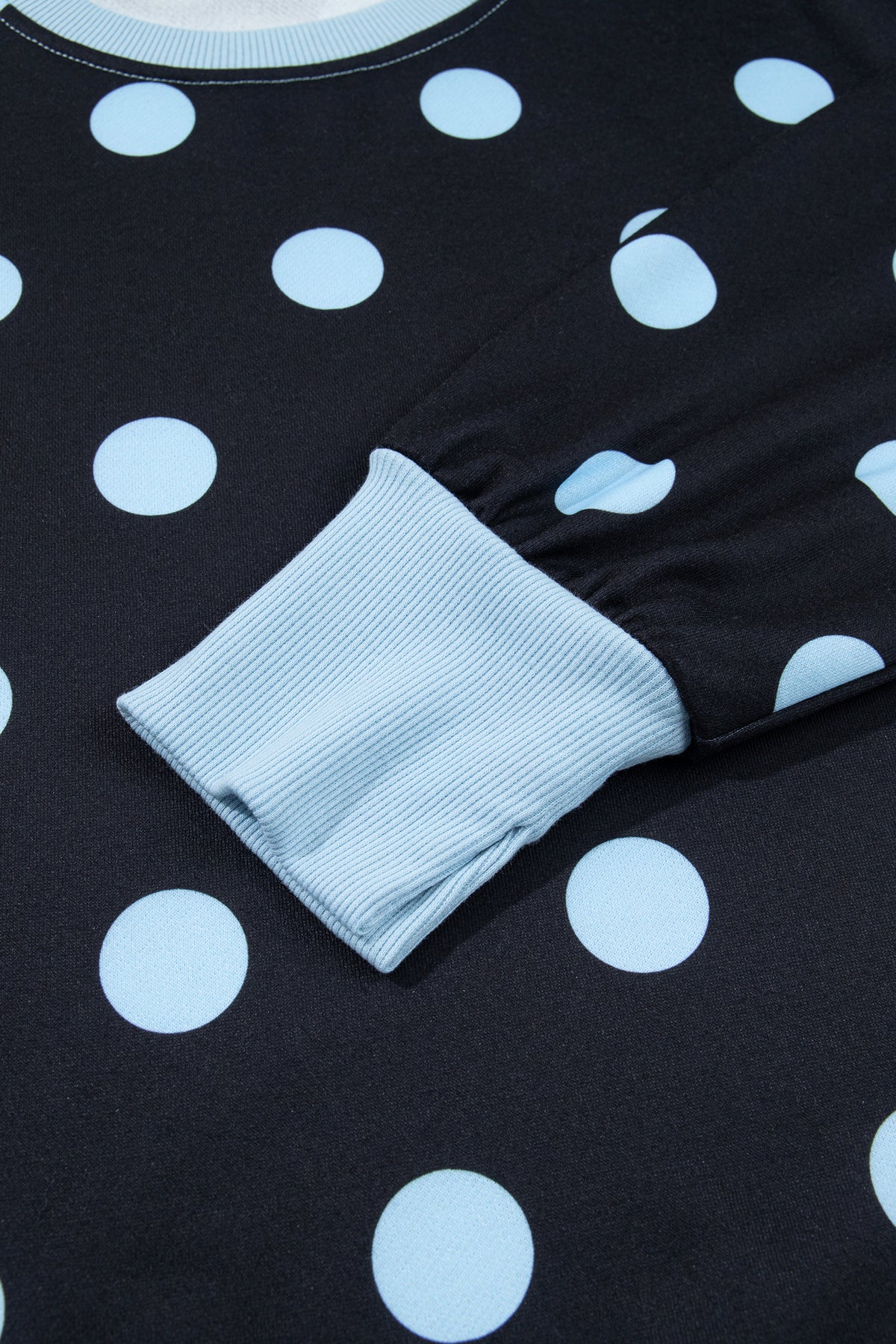 White Polka Dot Contrast Patchwork Round Neck Baggy Sweatshirt-Tops/Sweatshirts & Hoodies-[Adult]-[Female]-2022 Online Blue Zone Planet